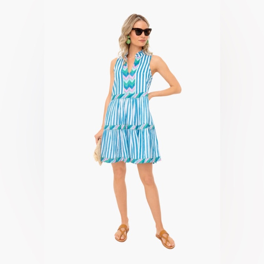 OLIPHANT Playa Blue Yoke Sleeveless Cotton Dress size XS